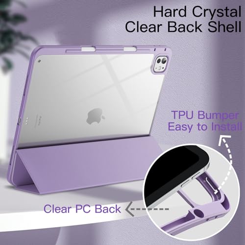 Image of JETech Cover Case for iPad Pro 13-Inch M5 /M4 (2025 /2024) with Pencil Holder, Clear Transparent Back Shell Slim Stand Shockproof Tablet Cover, Auto Wake /Sleep (Purple)