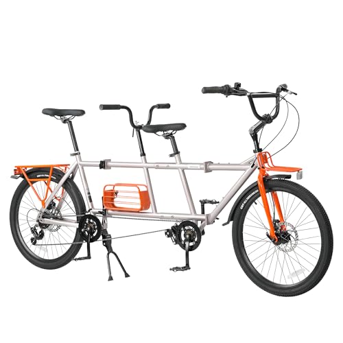 Image of Heavy Duty 24 Inch 6 Speeds Folding Tandem Bike for Adults-2-Seater Foldable Double Bike Folding Tandem Beach Cruise Bike with Front and Rear Carrier,2 Colors