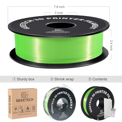 Image of Geeetech Silk PLA Filament 1.75mm 3D Printer Filament Apple Green, Metal-Like Shiny Silk PLA Filament, 1kg (2.2lbs) 1 Spool, Dimensional Accuracy + /- 0.02 mm, Bright Green