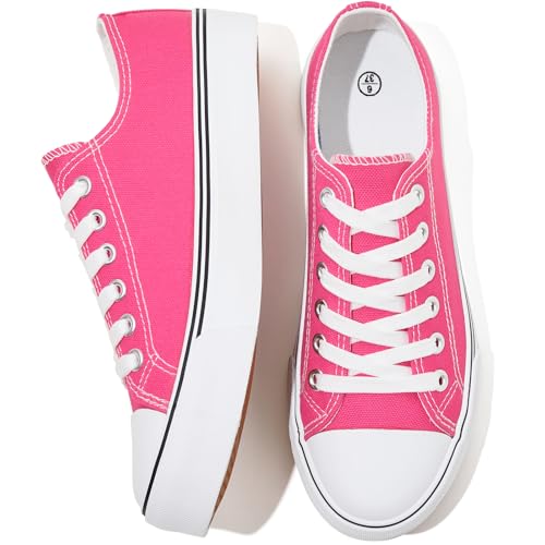 FRACORA Womens White Black Canvas Sneakers Low Top Canvas Shoes for Women Tennis Shoes(Hot Pink,US7)