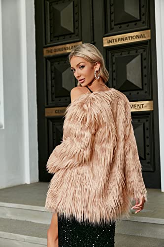 Simplee Women's Luxury Winter Warm Faux Fur Short Coat Fluffy Furry Jacket Parka Outwear For Wedding Party(M Beigepink) #TOP4