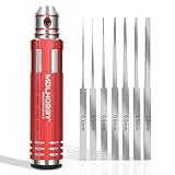 MDLHOBBY Resin Carved Scribe Line Hobby Cutting Tool with 7 Blades (0.1/0.2/0.4/0.6/0.8/1.0/2.0mm) - Model Scriber, Scribing Tool, Metal Scribe Tool, Panel Line Scriber for Precise Crafting(Red)