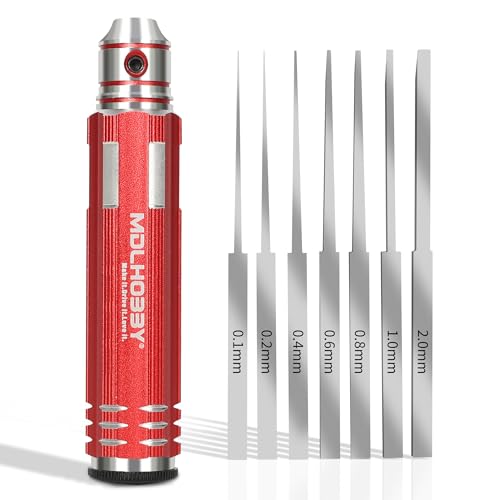 MDLHOBBY Resin Carved Scribe Line Hobby Cutting Tool with 7 Blades (0.1/0.2/0.4/0.6/0.8/1.0/2.0mm) - Model Scriber, Scribing Tool, Metal Scribe Tool, Panel Line Scriber for Precise Crafting(Red)