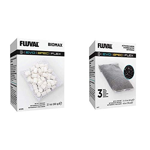Fluval SPEC/EVO/Flex Aquarium Filter Media Replacement Bundle, BioMax and Replacement Carbon Filter Media for Aquariums
