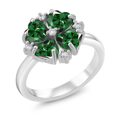 Gem Stone King 925 Sterling Silver Green Nano Emerald Ring