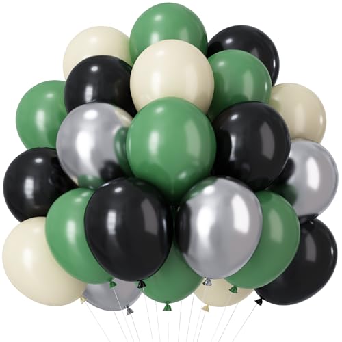 Green and Black Balloons, Graduation Balloon Metallic Silver Green Sand White Black Party Balloons Soccer Helium Latex Balloon for Congrats Grad Baby Shower Gaming Football Birthday Party Decorations