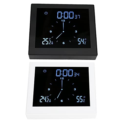 Badezimmer Uhr, Digital Badezimmeruhr Wanduhren mit LED Display Wasserdicht Dusche Uhr Baduhr mit Luftfeuchtigkeit Temperatur, Countdown und Alarmfunktion(Weiß)