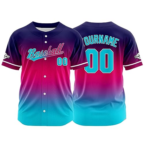 Lafubeatuy Custom Gradient Baseball Jersey for Men Women Kid, Hip Hop Button Down Shirt Print Name Number Logo (Gradient 1)