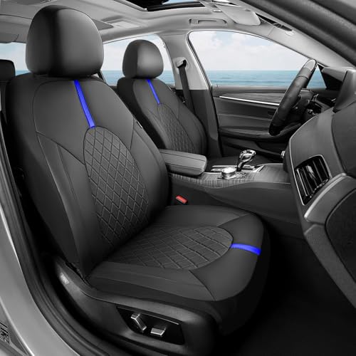 Image of Coverado Car Seat Cover Protector Front Seats, Waterproof Front Seat Covers for SUV, Pickup Truck, Sedan, Automotive Vehicle Interior, Waterproof and Durable All Weather Protector (Black-Blue)