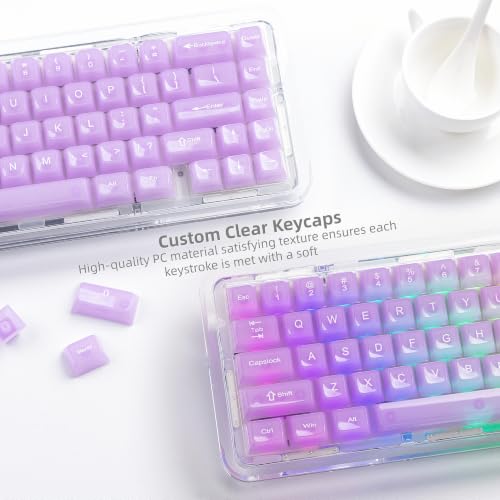 Image of Womier Clear Jelly Keycaps, Ceramic Keycaps Style Cute Purple Keycaps | Transparent Custom Keycaps 60 65 75 100 Percent for Cherry MX, Kailh, Outemu, Gateron Mechanical Keyboards (MDA Profile)