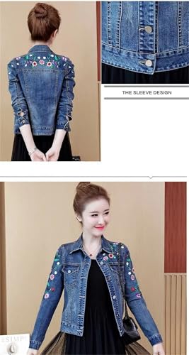Women's Embroidered Flower Denim Jacket Short Coat Vintage Slim Jeans Outwear Tops3