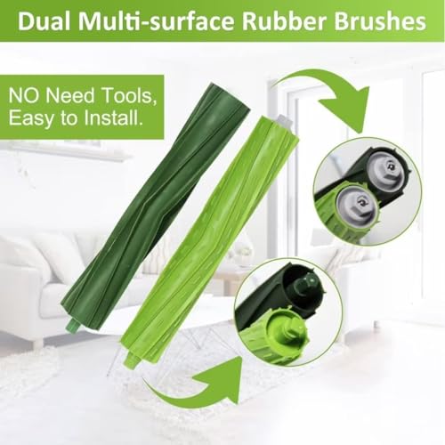 Image of Replacement Parts Compatible with iRobot Roomba I, E & J Series i7 i7+ i2 i3 i3+ i4 i4+ i6 i6+ i8 i8+ /Plus j6+ j7 E5 E6 E7, 1 Set of Multi-Surface Rubber Brushes, 4 HEPA Filters, 4 Side Brushes