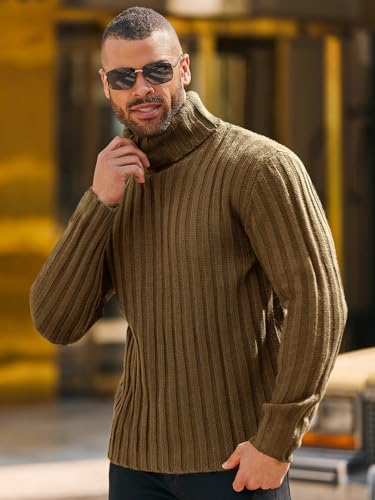 Runcati Mens Chunky Turtleneck Sweaters Cable Knitted Casual Slim Fit Fall Winter Warm Pullover Sweater3