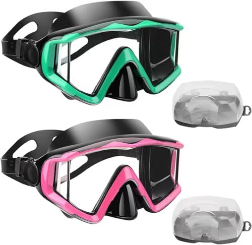 Diving mask Anti-Fog Swimming Snorkel mask Suitable for Adults Scuba Dive Swim Snorkeling Goggles Masks (Green+Pink, Adult)