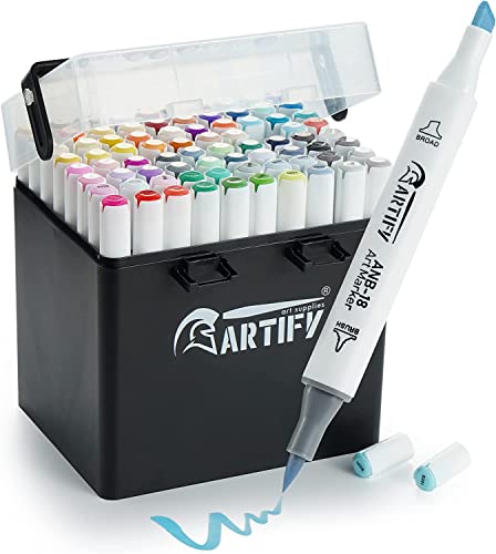 ARTIFY Alcohol Brush Markers, Brush & Chisel Dual Tips Professional Artist Markers, Drawing Marker Set with Carrying Case for Adult Coloring and Drawing Media for Beginner or Experienced Artists