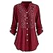 Produktbild YINLAN Damen Oversized Langarm Business Shirts V-Ausschnitt Stehkragen Knopfleiste Plissee Retro Leicht T Shirt Hemd Bluse Oberteile Mit Spitzen Blumenmuster Herbst Frühling Große Größe Langarmhemd