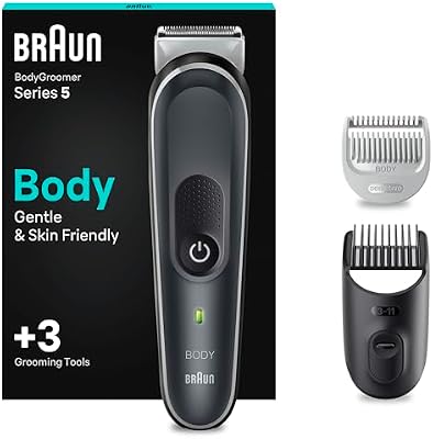 Braun Recortadora Corporal 5 BG5350, Afeitadora Corporal Masculina Con Tecnología SkinShield, Peine Para Zonas Sensibles, cortapelos hombre, maquina de afeitar, Lámina De Larga Duración, Gris/Blanco