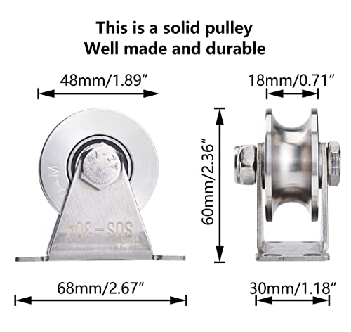Leqmg U Type Groove Wheel Pulley Stainless Steel Silent Pulley Block,Wall-Mounted Ceiling Lifting Pulley Block,Sliding Gate Hardware,Removable Double Bearing,With Expansion Pipes And Screw(2 Pack) #TOP1