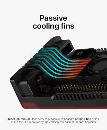 Image of Argon Forty NEO 5 Aluminum Case for Raspberry Pi 5 with Built-in Fan - Aluminum Case, Dual Passive & Active Cooling, All Ports Access, Fits Raspberry Pi 5 2GB /4GB /8GB /16GB (BRED)