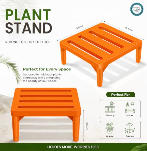 Image of DVI Heavy Duty Orange Plant Stand | Pack of 1 | Strong, Durable, Rust-Proof | Supports Up to 200 Kg | Indoor & Outdoor Use | Pot Stand for Big Size Plants | All Weather Resistant Pot Stand