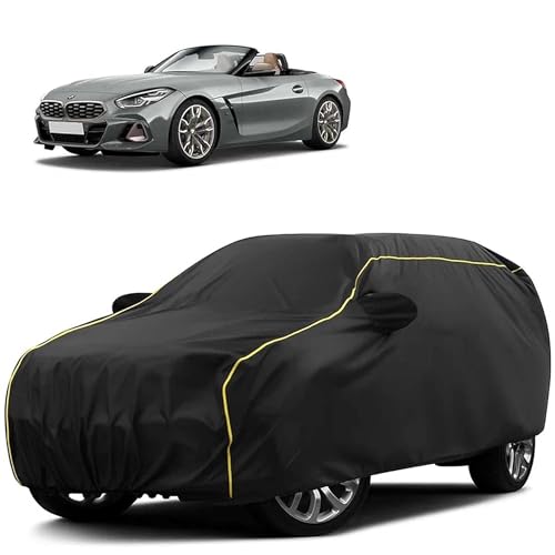 Image of Sulfar 100% Water Resistant Car Body Cover Compatible with Mirror for BMW Z4 M40i (Triple Stitched, Full Bottom Elastic, Black Tafetta with Yellow Piping)