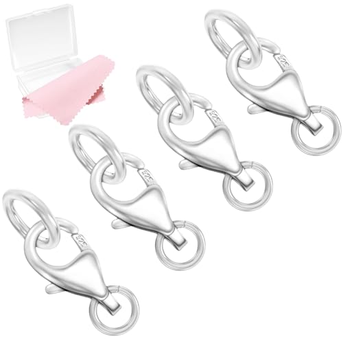 MKCYD 925 Sterling Silver Lobster Claw Clasps with 2 Closed Jump Rings Necklace Clasp Sterling Silver Bracelet Clasps and Closures for Jewelry Making(Made in Italy)