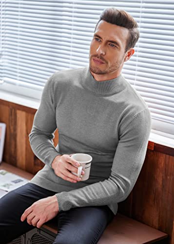 Coofandy Men's Slim Fit Mock Turtleneck Pullover Sweater Casual Basic Knitted Thermal Sweaters Grey #TOP2