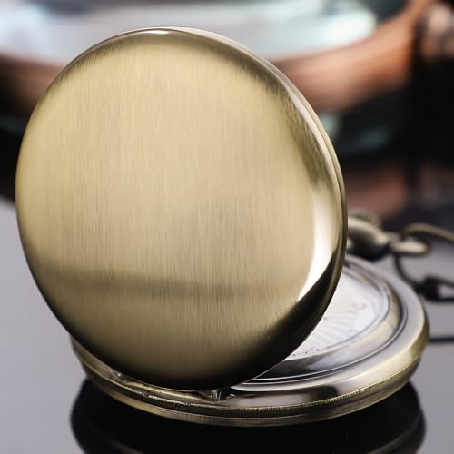 Image of Tiong Pocket Watch Vintage Quartz Pocket Watches with Chain Christmas Graduation Birthday Gifts Father's Day（Bronze