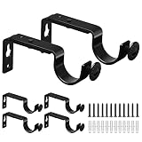 Curtain Rod Bracket, Adjustable Curtain Rod Holders 1 Inch Black Heavy Duty Curtain Rod Hooks 6 Pack