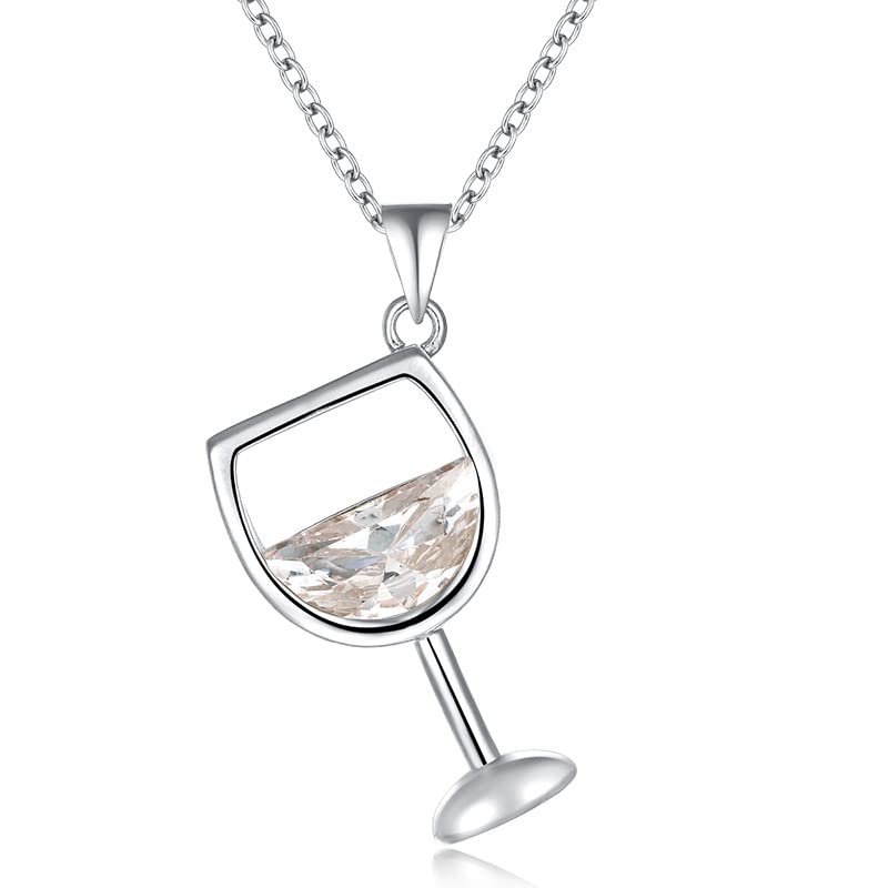Collier pendentif verre à vin en argent 925 et zircon, le cadeau femme parfait