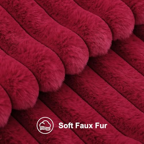 Image of decorUhome Fall Faux Fur Throw Pillow Covers 18x18 Set of 2 Burgundy