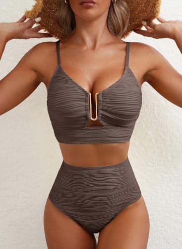 Image of Herseas 2 Piece Bikini Set U-Wire Cutout Popular Swimsuit High Waisted Textured 2026 Summer Beach Swim Bathing Suits