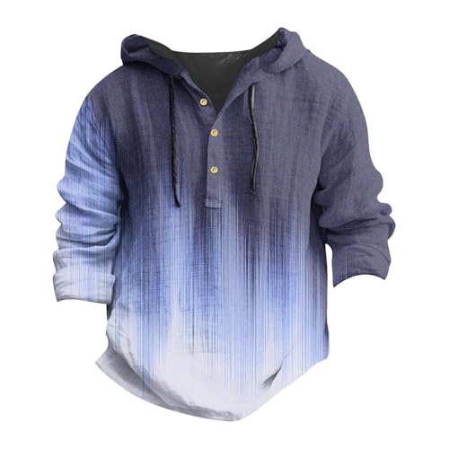 Mens Linen Long Sleeve Henley Breathable Hiking Sun Drawstring Shirt Boho Beach Hoodie4
