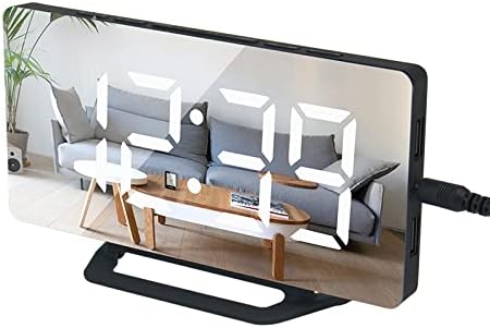 Reloj despertador de superficie de espejo digital LED, puerto de carga USB doble, repetición, detección de temperatura interior y brillo