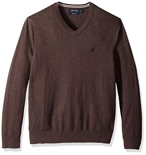 Nautica Men's Long Sleeve Solid Classic V-Neck Sweater, Sable Heather 3XL (XXX-Large)