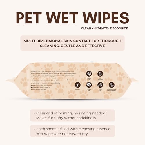 Image of Incofit Anti-Bacterial 100 Pulls Pet Wet Wipes for Dogs, Puppies, Cats, Rabbits & Small Pets | Powerful Odour, Vitamin E & Olive Oil | Anti-Itching | Cleansing, Deodorising & Grooming (Pack of 1)