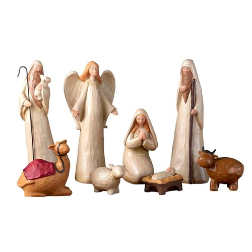 Avalon Gallery Nativity Sets for Christmas - Crafted Rustic Carved Nativity Scene, 10-Inch Scale, 8-Piece