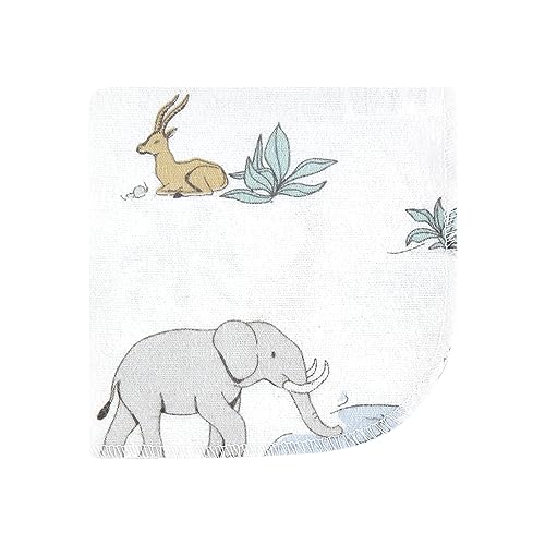 Image of Hudson Baby Unisex Baby Flannel Cotton Poly Washcloths, Boy Safari World 10-Pack, One Size