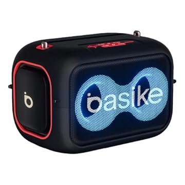 Caixa de Som Portátil Bluetooth Basike, IPX5/50W/TWS, HI-FI Speaker, Super Bass, Wireless Party Box, Com RGB S3000 (Preto)
