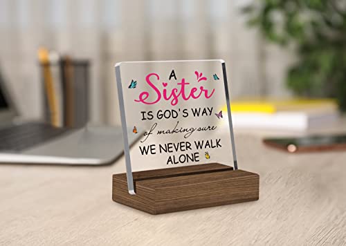 Friendship Clear Desk Decorative Sign With Wood Stand, Inspirational Home Bedroom Desk Tabletop Positive Keepsake Plaque Sign For Sister, Friends, Graduation Birthday Gifts #TOP2