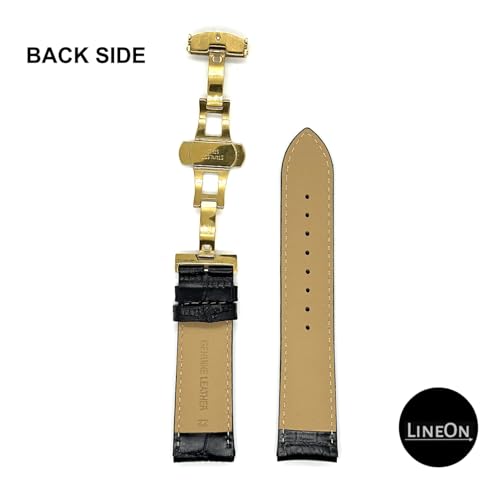 Image of Lineon 22mm Half Padded Premium Leather Mens Watch Strap with ButterFly Lock For Branded Watches Tool and Pins Include