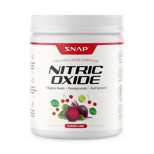 Snap Supplements Organic Beet Root Powder Nitric Oxide Supplements for Men & Women with Pomegranate & Red Spinach Supports Healthy Blood Flow & Caffeine-Free Energy Cherry Lime 30 Servings