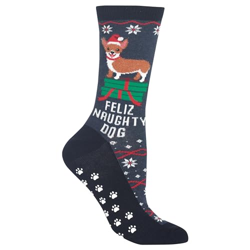 Hot Sox Women's Cozy Holiday Gripper Crew Socks-1 Pair Pack-Cute & Fun Novelty Gifts