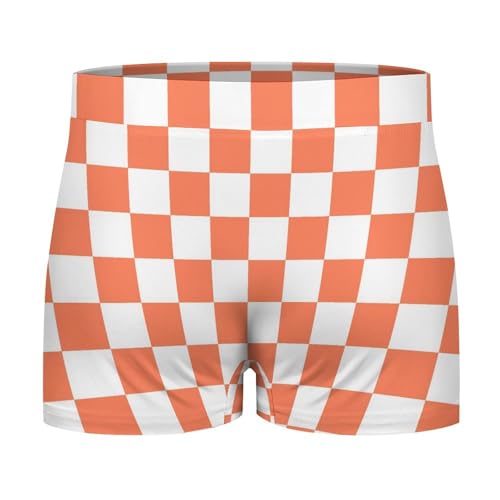 White Orange Checkerboard Print Mens Underwear, Soft Boxers for Men, Moisture-Wicking Breathable Boxer Briefs4