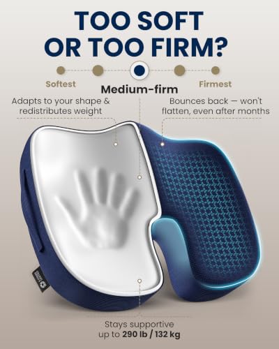 Image of 5 STARS UNITED Seat Cushion - Memory Foam Chair Cushion for Tailbone Pain Relief - Ergonomic Support for Coccyx, Sciatica & Butt - Office, Desk & Gaming Chair, Car Seat, Wheelchair, Airplane, Blue