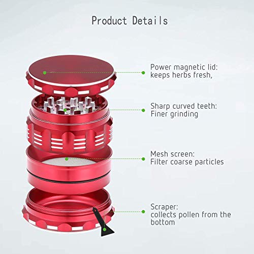 ZeroStory Herb Grinder Spice Crusher, Hand Spice Herb Grinder and Glass Tube Kit with Glass bottle, O-Rings, Cleaning Brush for Easy Storage and Carrying (6 Pack, Red)