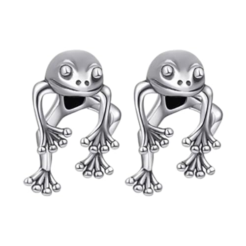 KEQAR 1 par Pendientes de Rana Vintage en Forma de Rana, Pendientes de Animales Lindos para Mujeres, Adolescentes y Niñas, Joyería de Rana (Plata)