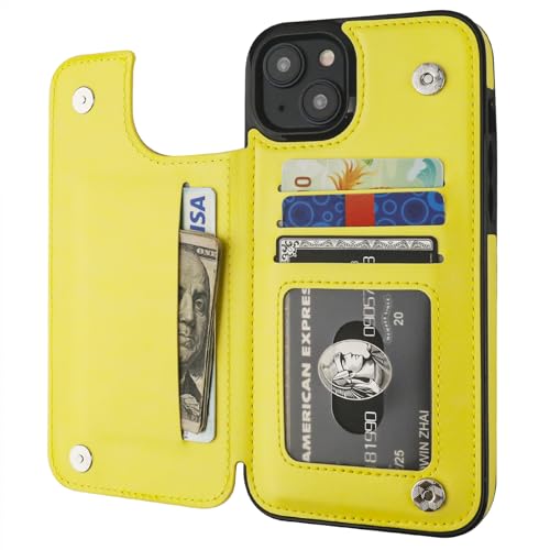 Coque antichoc iPhone 15 Plus jaune avec béquille pour regarder vos vidéos