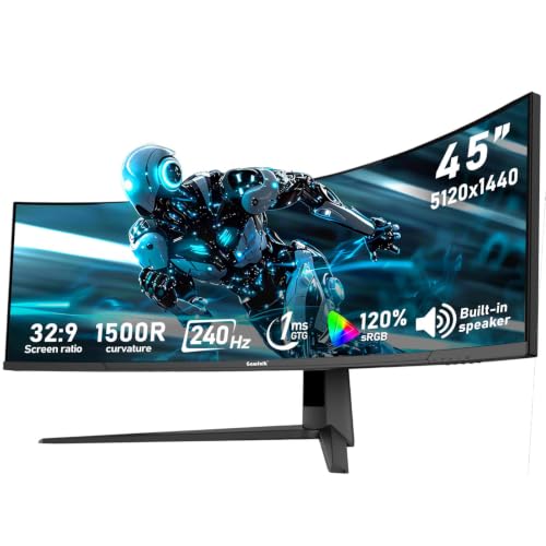 Image of Gawfolk 45 inch Ultra-Wide Curved 1500R Gaming Computer Monitor, DQHD(5120x1440) PC Screen, 240Hz, 1MS, FreeSync, 120% sRGB, Built-in speaker, HDMI2.1 & DP1.4, Wall -mounted compatible 100*100mm-Black