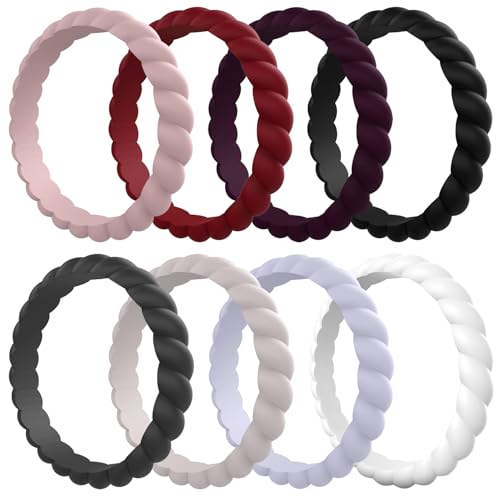 Image of Egnaro Women's Silicone Anniversary Rings, 2.5mm Wide 1.8mm Thick Stackable Rubber Wedding Band, Thin Stylish Comfort Fit Silicone Ring for Nurse, Workout, Work, Pregnancy, Travel, Daily Gift